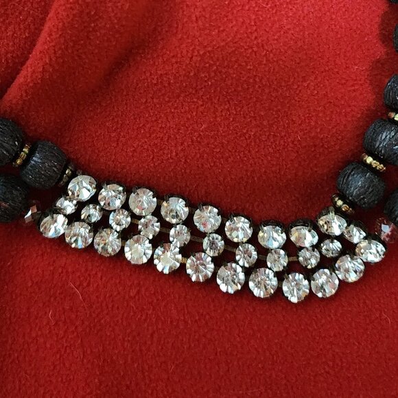 Chico's Vintage Black Lace Beads and Clear Rhinestone Double Strand 18" Necklace - Picture 14 of 17